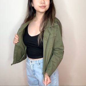 olive green military utility jacket